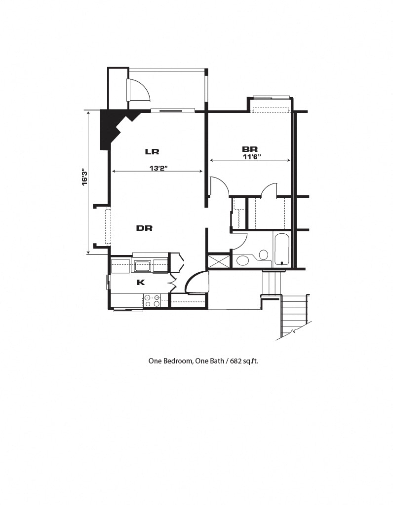 One bedroom, One bath Apartment